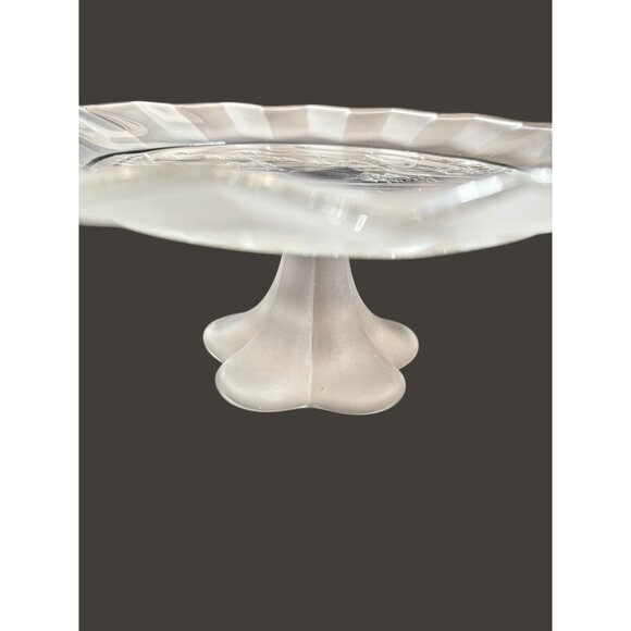 Vintage Mikasa Silent Night Frosted Glass Pedestal Bon Bon Plate Footed 9" Chris - Picture 3 of 11